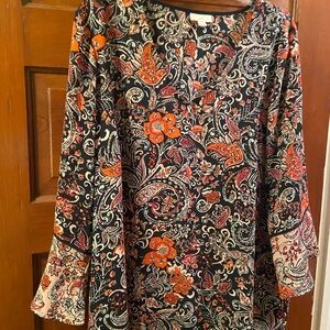 J Jill Floral Paisley Women's Top - Navy, Pink, Blue and Orange -XL